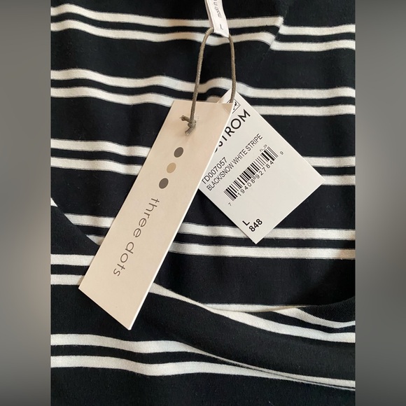 Three Dots Black and White Stripe Scoop Neck Long Sleeve Top Size L - Picture 6 of 11
